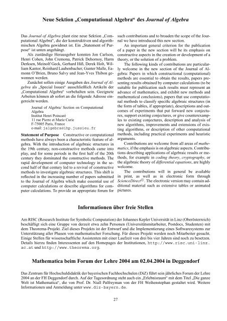 Computeralgebra-Rundbrief - Fachgruppe Computeralgebra