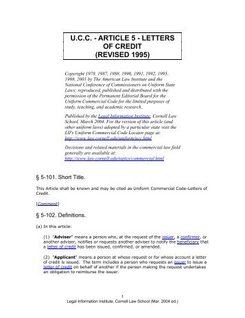 U.C.C. -- Article 5 -- Letters of Credit - Legal Information Institute