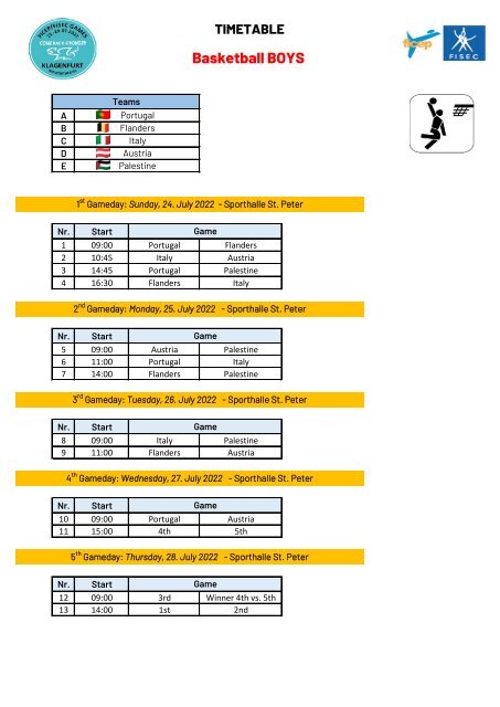 Basketball Timetable