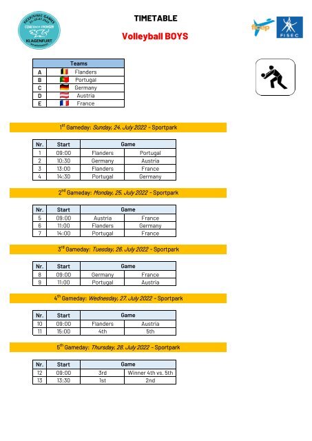 Volleyball Timetable