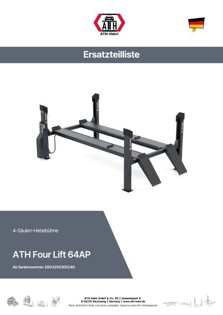 ATH-Heinl Ersatzteilliste Spare parts book ATH Four Lift 64AP