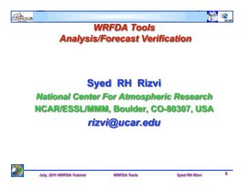 WRFDA Tools and Verification - MMM - UCAR