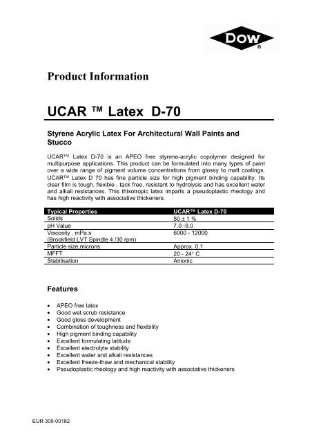 Product Information UCAR ™ Latex D-70 - Mielco