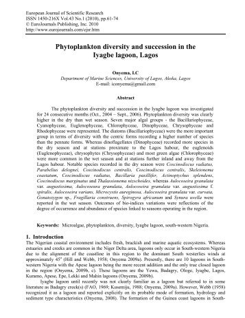 Phytoplankton diversity and succession in the Iyagbe ... - EuroJournals