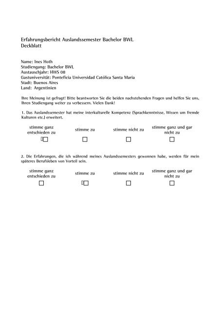Erfahrungsbericht Auslandssemester Bachelor BWL Deckblatt