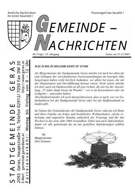 Gemeindenachrichten Dezember 2003 (383 kB) (0 bytes) - Geras