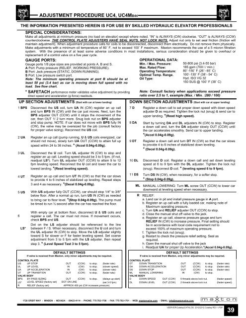 ADJUSTMENT PROCEDURE UC4, UC4MB44 - Maxton Valve