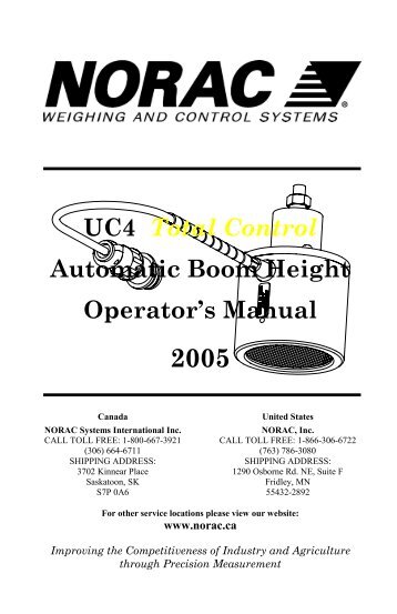 UC4 Total Control Automatic Boom Height Operator's Manual - Norac