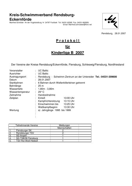 Kreis-Schwimmverband Rendsburg- Eckernförde Kinderliga B 2007