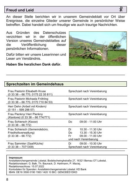 Gemeindeblatt der Anstaltskirchengemeinde Lobetal