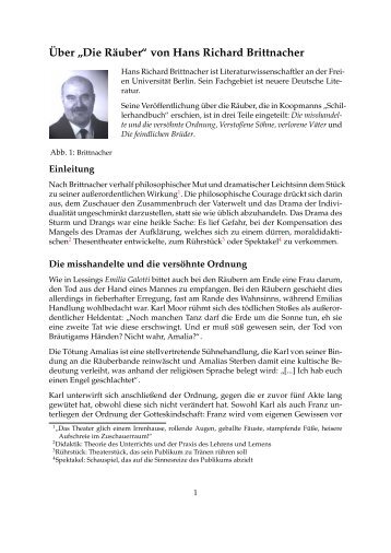 Ueber Die Raeuber von Hans Richard Brittnacher