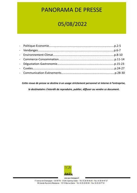 Panorama de presse quotidien du 05 08 2022