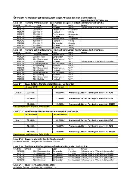 Übersicht Fahrplanangebot bei kurzfristiger ... - Weser-Ems-Bus