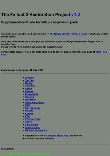 The Fallout 2 Restoration Project v1.2 Supplementary Guide for ...