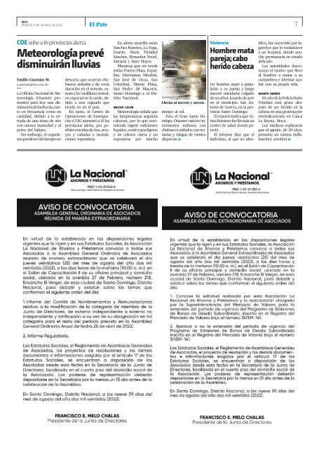 Edición impresa, martes 09 de agosto de 2022