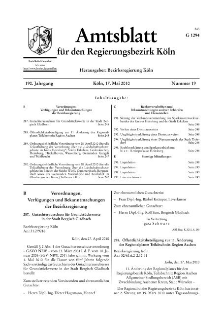 Amtsblatt für den Regierungsbezirk Köln - Bezirksregierung Köln