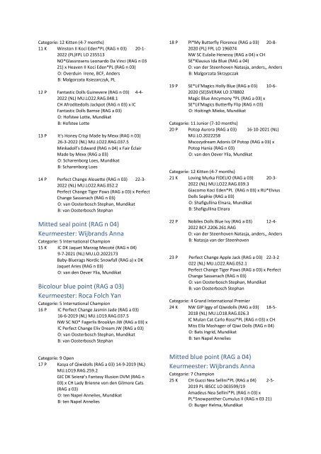 Catalog - 235. Mundikat Int. FIFe Cat Show - Middenbeemster 13-08-2022