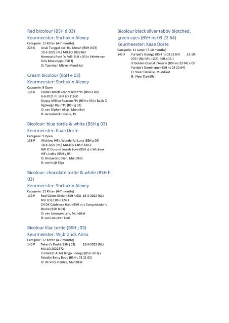 Catalog - 236. Mundikat Int. FIFe Cat Show - Middenbeemster 14-08-2022