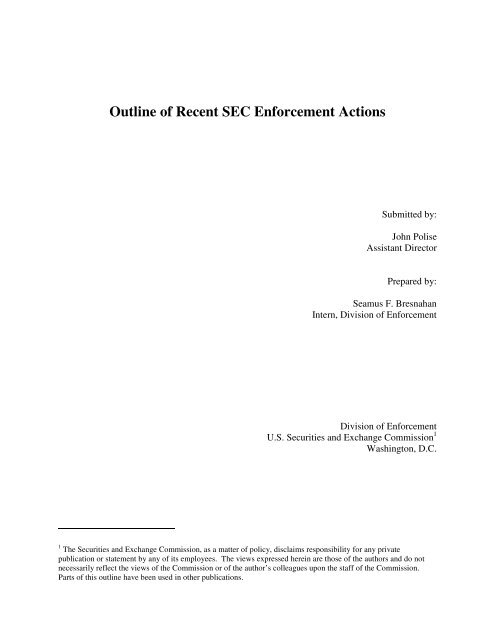 Outline of Recent SEC Enforcement Actions - the Utah State Bar