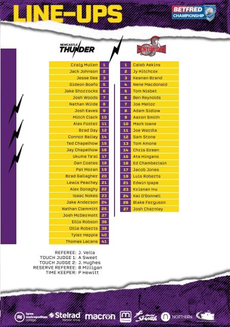 Newcastle Thunder Vs Leigh Programme