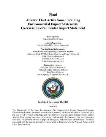 Atlantic Fleet Active Sonar Training (AFAST) - National Marine ...