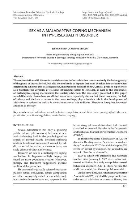 Sex as a maladaptive coping mechanism in hypersexuality disorder