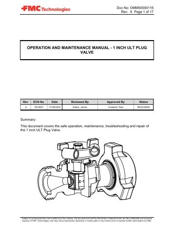 operation and maintenance manual - 1 inch ult plug valve