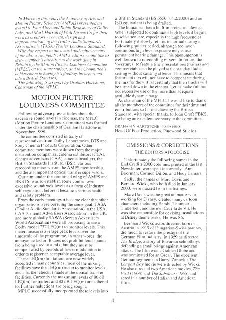 Summer 2001 - The Association of Motion Picture Sound