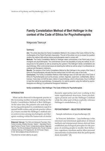 Family Constellation Method of Bert Hellinger in the context of the ...