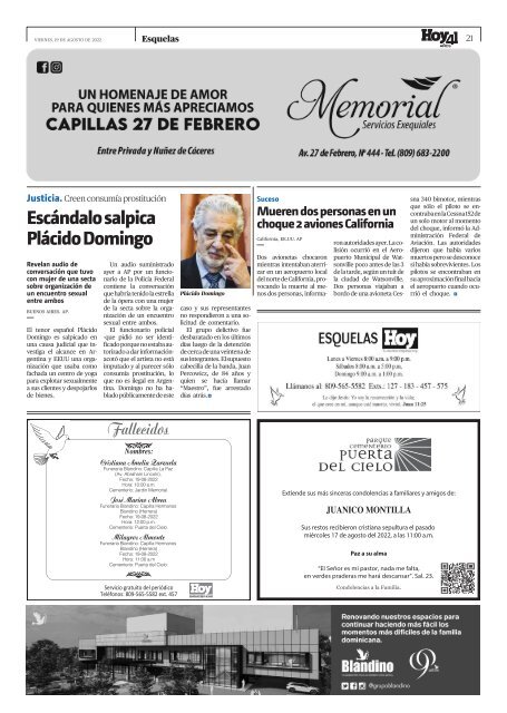 Edición impresa, viernes 19 de agosto de 2022