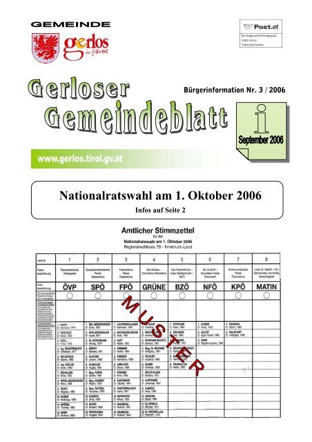 Nationalratswahl am 1. Oktober 2006 - Gemeinde Gerlos - Land Tirol
