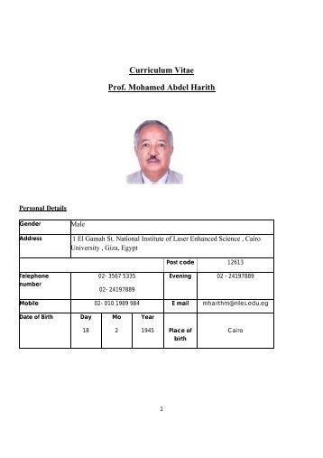 Curriculum Vitae Prof. Mohamed Abdel Harith - nternational ...