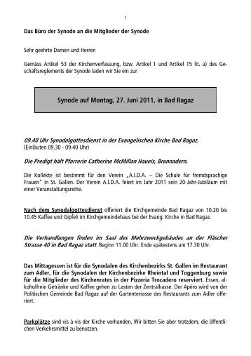 Synode auf Montag, 27. Juni 2011, in Bad Ragaz - Evangelisch ...
