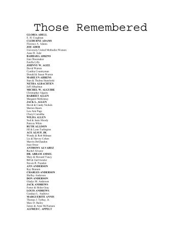 Those Remembered - Hospice Austin