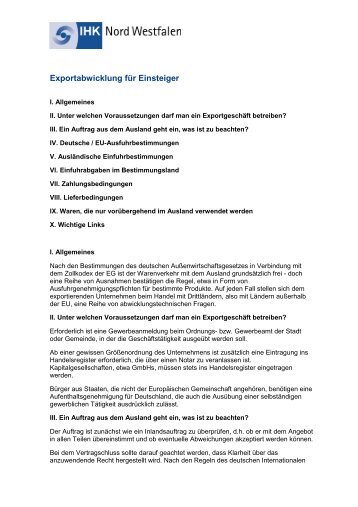 Exportabwicklung für Einsteiger - und Handelskammer Nord Westfalen