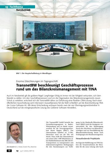 TransnetBW beschleunigt Geschäftsprozesse rund um das Bilanzkreismanagement mit TINA