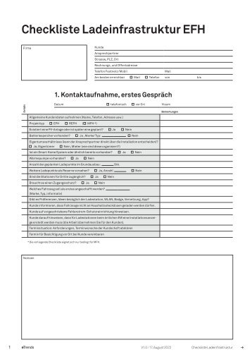 Checkliste Installation von Ladestationen im EFH