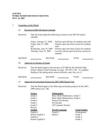 agenda work session/business meeting may 16, 2007 - Holmdel