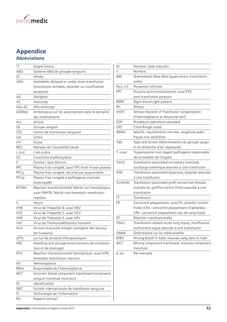 Hémovigilance Rapport annuel 2021