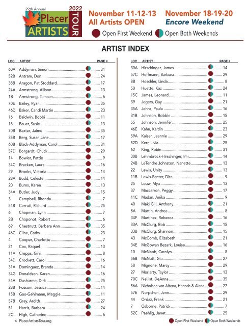 Placer Artists Tour 2022 Directory & Tour Guide