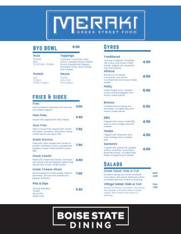 Meraki Greek Street Food Menu