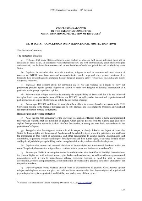CONCLUSIONS ADOPTED BY THE EXECUTIVE ... - UNHCR