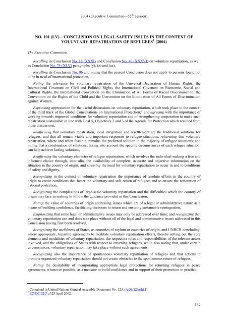 CONCLUSIONS ADOPTED BY THE EXECUTIVE ... - UNHCR