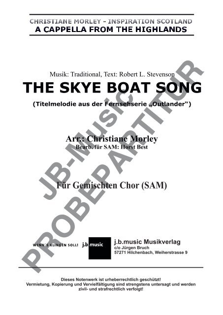 The Skye Boat Song (Titelmelodie aus der Serie „Outlander“) für Männerchor TTBB, TTB und Gemischten Chor SATB, SAM