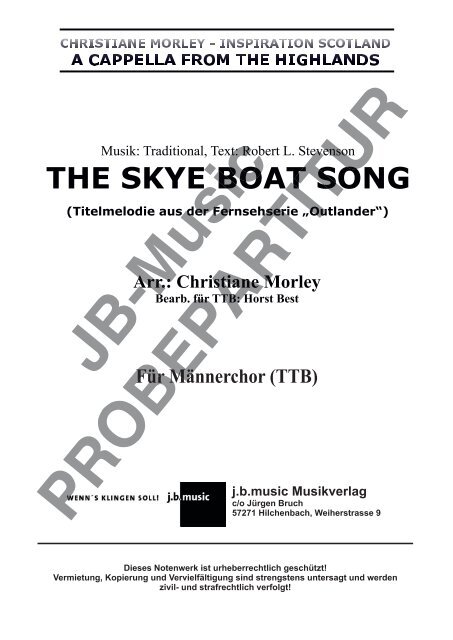 The Skye Boat Song (Titelmelodie aus der Serie „Outlander“) für Männerchor TTBB, TTB und Gemischten Chor SATB, SAM