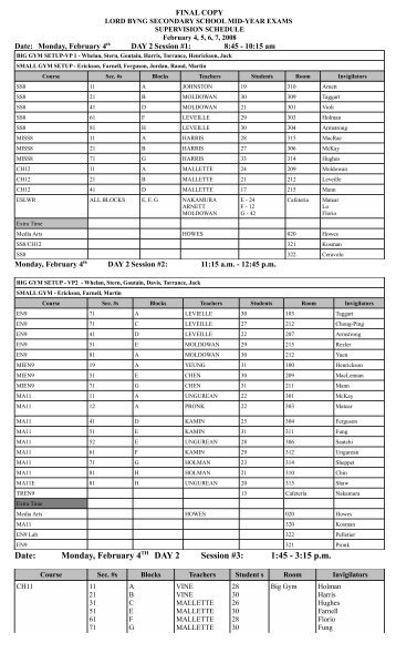 the schedule - Lord Byng Secondary School