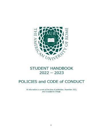 AUR'S STUDENT HANDBOOK AND INSTITUTIONAL POLICIES 2022-2023