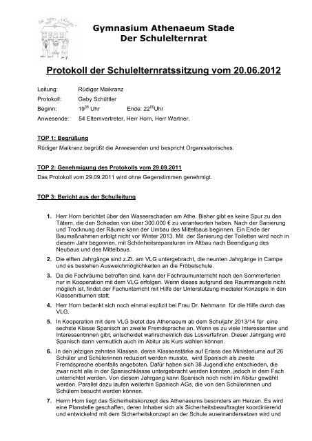 Protokoll Schulelternratssitzung 2012 06 20 - Athenaeum Stade