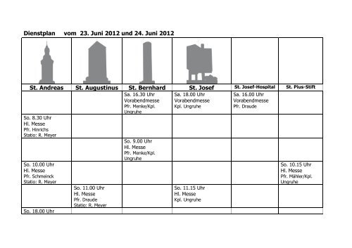 Dienstplan vom 23. Juni 2012 und 24. Juni 2012 St. Andreas St ...