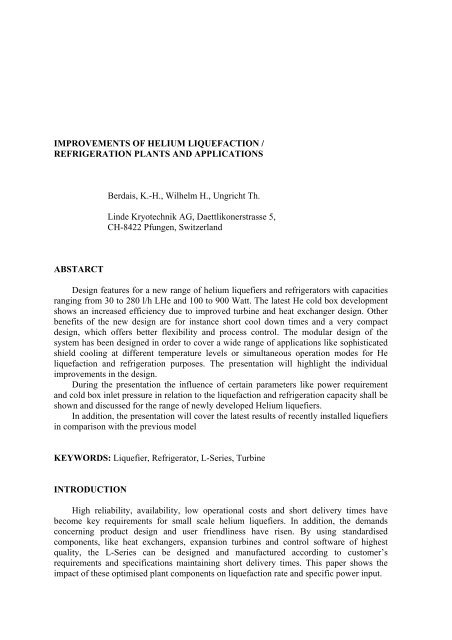 improvements of helium liquefaction / refrigeration plants and ...